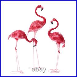 3PCS Flamingo Garden Statue Pink Sculpture Decor Yard Art Metal Statues New US