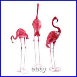3PCS Flamingo Garden Statue Pink Sculpture Decor Yard Art Metal Statues New US