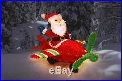 3d Santa Claus Waving In Propeller Airplane Lighted Tinsel Christmas Yard Decor