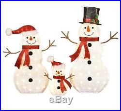 3pc Large Lighted Snowman Family Sculpture Set Outdoor Christmas Decor Yard