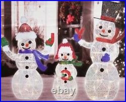 3pc Lighted Snowman Family Display Sculpture Outdoor Christmas Yard Decoration