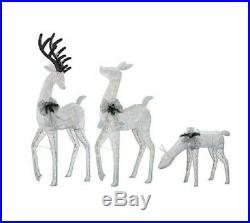 3pc Lighted White Deer Set Display Outdoor Christmas Decoration Yard Decor