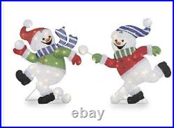40 CHRISTMAS 2 Pc TINSEL SNOWMAN PLAYING IN SNOW LIGHTED YARD DECOR
