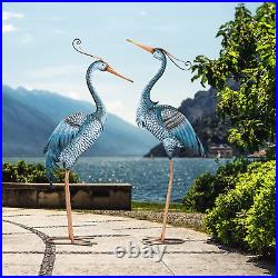 42.8 Inch 3D Large Blue Heron Garden Sculptures & Statues for Yard Decor, Metal