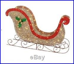 42 Lighted Gold Holly Sleigh Sculpture Pre Lit Outdoor Christmas Decor Yard