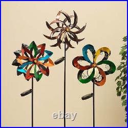 43-Inch Tall Solar-Powered Metal Yard Stakes with Wind Spinners (Set of 3)