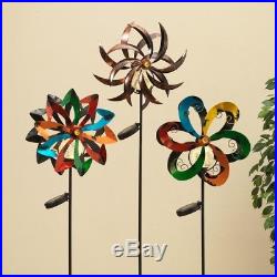 43 in. Tall Solar-Powered Metal Yard Stakes Lighted Garden Wind Spinners 3-Set