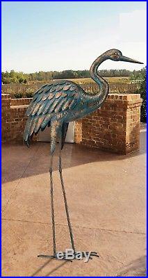 44 Large Copper Patina Crane Bird Metal Garden Sculpture Statue Heron Yard Art