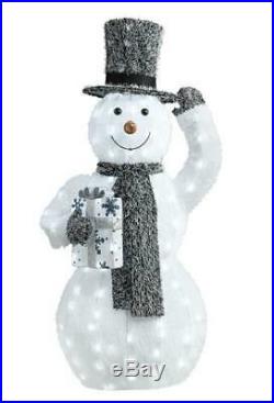 44 Lighted Faux Fur Snowman Sculpture Pre Lit Outdoor Christmas Decor Yard