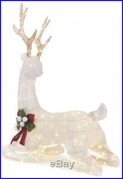 45 In. LED Lighted White PVC Sitting Deer Christmas Holiday Outdoor Yard Decor