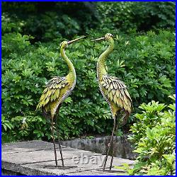 45 Large Metal Heron Garden Sculpture, Outdoor Yard Decor Lawn Crane Set Of 2
