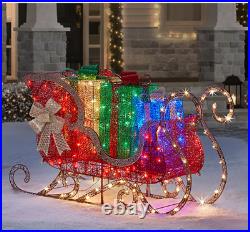 48 L. Twinkling Pre Lit Sleigh With Christmas Gifts Sturdy Yard Sculpture New