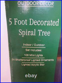 5 Foot Lighted Decorated Spiral Tree Red Ornaments Christmas Yard Outdoor Decor