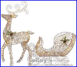 5 Ft LED Lighted Grapevine Reindeer 46 in Sleigh Outdoor Christmas Yard Decor