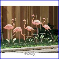 5 Pink Flamingos & Cattails Outdoor Yard Lawn Garden Metal Stakes Sculpture