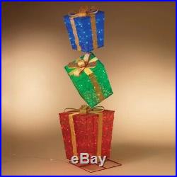 50 Lighted Stack Of Gift Boxes Sculpture Pre Lit Outdoor Christmas Decor Yard