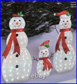 52 46 Christmas Snowman Family Wearing Santa Hats Led Lighted Yard Decor