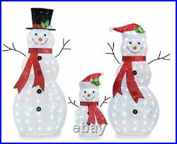 52 46 Christmas Snowman Family Wearing Santa Hats Led Lighted Yard Decor