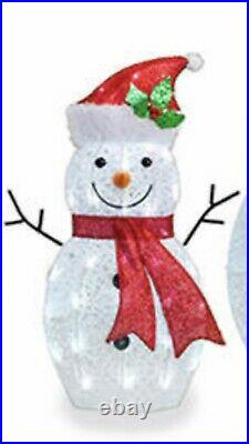 52 46 Christmas Snowman Family Wearing Santa Hats Led Lighted Yard Decor