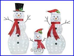 52 46 Christmas Snowman Family Wearing Santa Hats Led Lighted Yard Decor