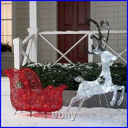 52 Christmas Outdoor Decoration Lighted LED Reindeer and Sleigh Yard Sculpture