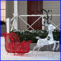 52 Light-up Twinkling LED Reindeer and Sleigh Christmas Outdoor Decoration Yard
