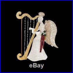 55in. Lighted White PVC Sitting Angel & Harp Indoor Outdoor Christmas Yard Decor