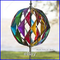 6'ft Lawn Wind Spinner Kinetic Colored Sphere Garden Windmill Art Yard Sculpture