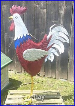 63 Metal Patriotic Rooster Garden Statue Red White Silver 5 Ft. Yard Art