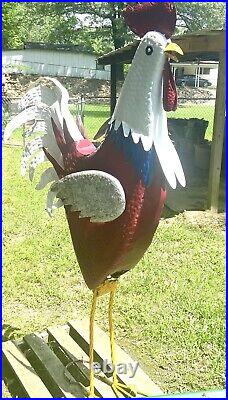 63 Metal Patriotic Rooster Garden Statue Red White Silver 5 Ft. Yard Art