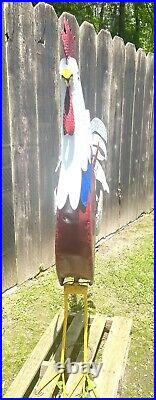 63 Metal Patriotic Rooster Garden Statue Red White Silver 5 Ft. Yard Art