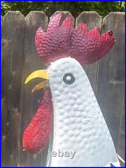 63 Metal Patriotic Rooster Garden Statue Red White Silver 5 Ft. Yard Art