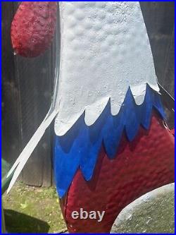 63 Metal Patriotic Rooster Garden Statue Red White Silver 5 Ft. Yard Art