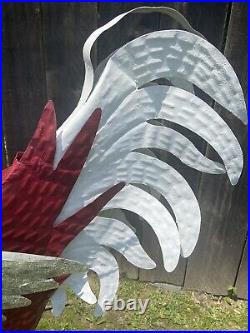 63 Metal Patriotic Rooster Garden Statue Red White Silver 5 Ft. Yard Art