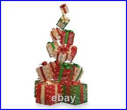65 Christmas Gift Boxes Stack Santa Presents Led Lighted Yard Decor