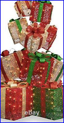65 Christmas Gift Boxes Stack Santa Presents Led Lighted Yard Decor