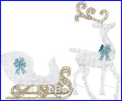 65 in. LED Lighted White Reindeer Sleigh Outdoor Yard Christmas Decoration