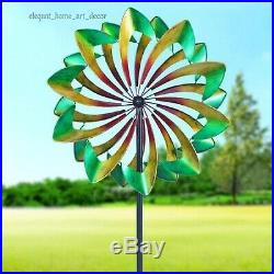 7.5' F Lawn Wind Spinner Stake Kinetic Green Leaf Garden Windmill Yard Sculpture