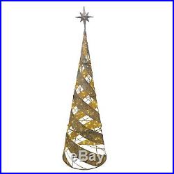 7 Foot Gold Champagne Spiral Cone Tree Sculpture Outdoor Christmas Yard Decor