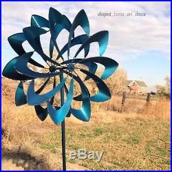 7' Ft Lawn Wind Spinner Stake Kinetic Blue Brazil Garden Windmill Yard Sculpture
