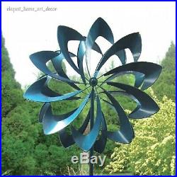7' Ft Lawn Wind Spinner Stake Kinetic Blue Brazil Garden Windmill Yard Sculpture