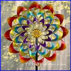 7' Ft Lawn Wind Spinner Stake Rainbow Flower Garden Windmill Art Yard Sculpture
