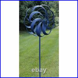 75 Metal Wind Spinner Kinetic Whirligig Yard Garden Stake Sculpture Blue Finish