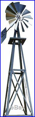 8 Ft Windmill Statue Yard Lawn Sculpture Spinner Sturdy 4-Leg Galvanized Tower