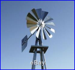 8 Ft Windmill Statue Yard Lawn Sculpture Spinner Sturdy 4-Leg Galvanized Tower