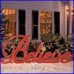 80 Metal Staked Red BELIEVE Sign Yard Art Outdoor Christmas Decoration Display