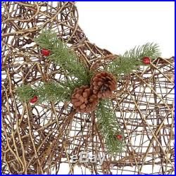 81 Pre Lit Grapevine Reindeer Sleigh 3D Lighted Outdoor Christmas Yard Decor