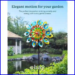 84 In. H Metal Garden Solar Wind Spinner, Sun Outdoor Wind Sculpture Yard Art De