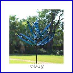 91in Metal Wind Spinner, Outdoor Garden Decor, Blue, Large Yard Art Sculpture