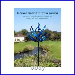 91in Metal Wind Spinner, Outdoor Garden Decor, Blue, Large Yard Art Sculpture